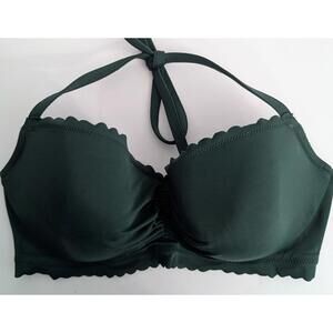 Victoria's Secret Swim Top Ruched Scalloped Lined Halter Underwire Nylon 36 D VS